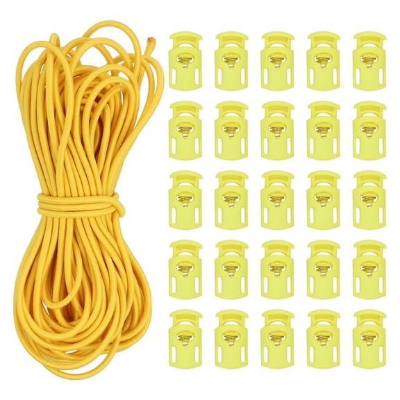 Uxcell 1Pcs 10 Yard Elastic Bungee Cord & 25 Pcs Single Hole Cord Lock Yellow