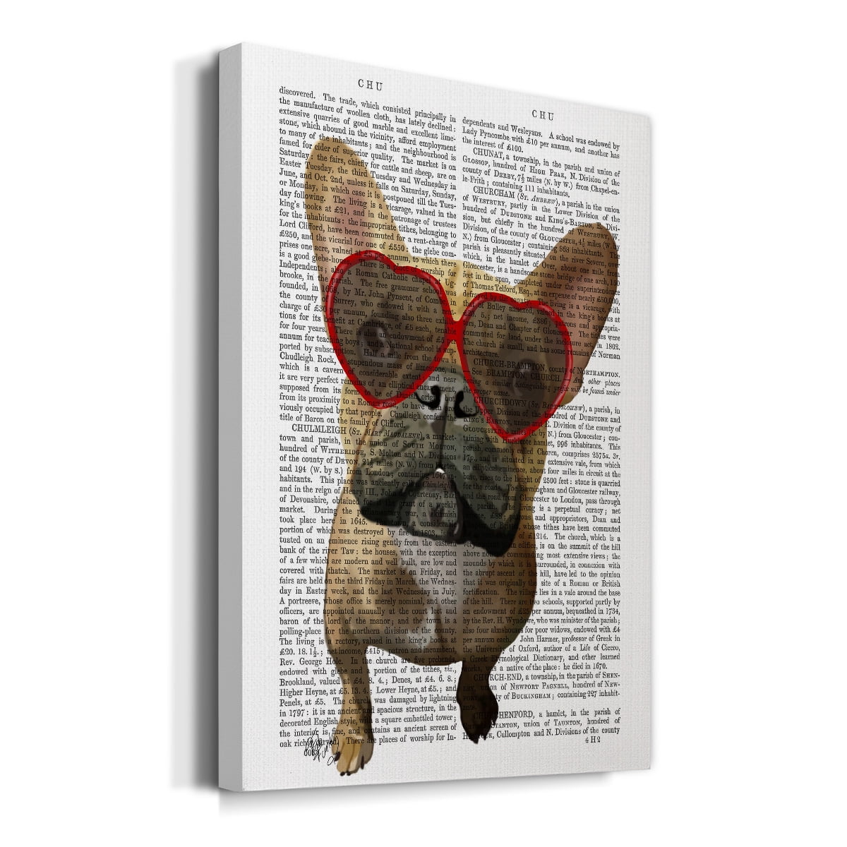 French Bulldog and Heart Glasses Premium Gallery Wrapped Canvas - Ready to Hang