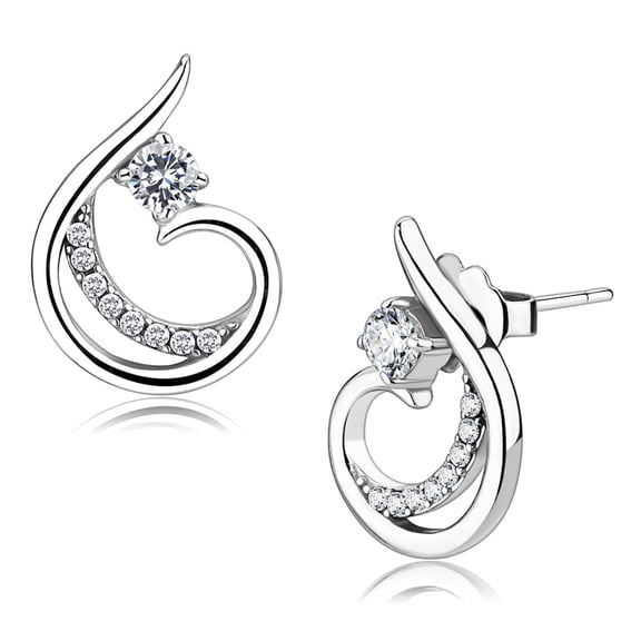 Luxe Jewelry Designs Women's High Polished Stainless Steel Stud Earrings with AAA Grade CZ (Pack of