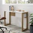thumbnail image 1 of Walker Edison Fluted Drawer Writing Laptop Desk, 46 Inch, White/English Oak, 1 of 5