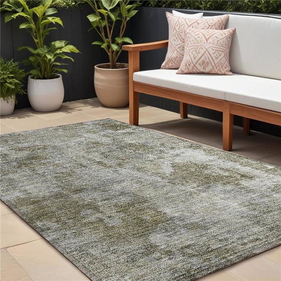 HomeRoots 564230 8 x 10 ft. Green Abstract Washable Non Skid Indoor Outdoor Rectangle Machine Woven Area Rug