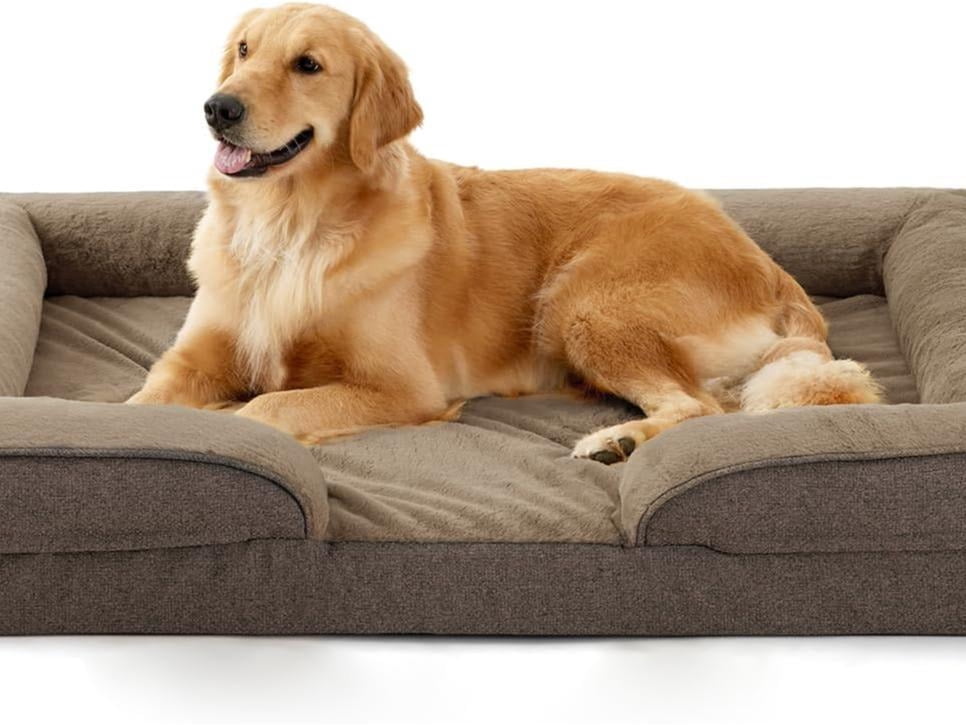 Monthly Sold 5W+ Orthopedic Dog Sofa for Large DogsSupportive Foam Pet Cushions Bed with Washable Removable Cover Egg-Crate Foam Waterproof Lining Bottom Available in 2 colors and multiple sizes