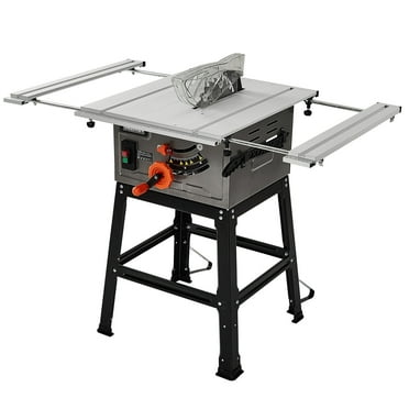 Table Saw, 10inch 15A 5000RPM Portable Table Saw with Stand & Safety Switch, Push Stick, 90°Cross Cut & 0-45°Cutting, Multifunctional Table Saw for Woodworking, DIY Working