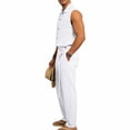 thumbnail image 4 of Ceisia Men Lapel Sleeveless Button Down Shirt and Belted Straight Leg Pants 2 Piece Linen Outfit White XXL Gift, 4 of 8