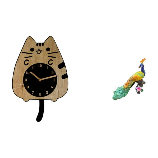 Reloj de pared decorativo con forma de gato, reloj colgante para sala de estar, reloj de madera, decoración moderna, estatua de , escultura d