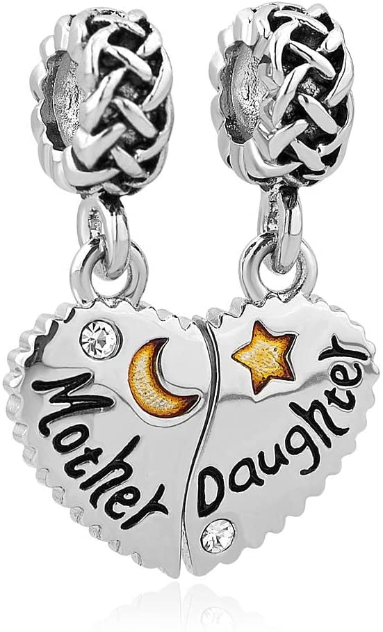 OutstandLong Love Mother and Daughter Dangle Heart Charms for Snake Chain Bracelets for Mom Girls Womens