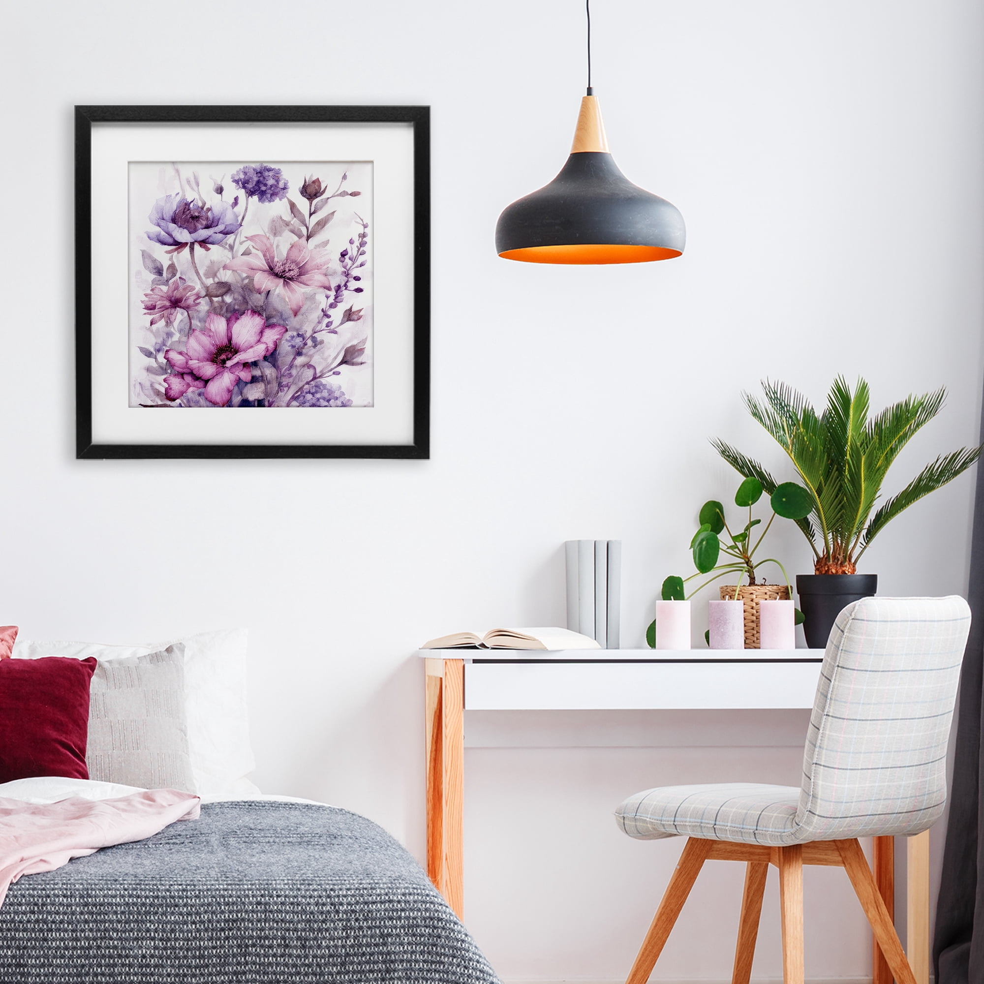 Stupell Industries Purple & Blush Florals Black Framed Print Under Glass, design by Kim Allen