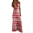 thumbnail image 1 of LUXUR Robe Longue Femme Sans Manches Robe d'Été Col en V Maxi Robes Ample Teinture sur Nœuds Rouge Vin m, 1 of 2
