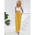 thumbnail image 3 of Chiclily Women's Wide Leg Pants with Pockets Lightweight High Waisted Adjustable Tie Knot Loose Trousers Flowy Summer Beach Lounge Pants, US Size Large in Yellow, 3 of 10