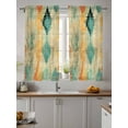 thumbnail image 2 of Orange Teal Red Curtains 54 Inch Length, Sheer Curtains for Bedroom Living Room Window Boho Ethnic Abstract Splashing Art Rod Pocket Voile Drapes Kitchen Curtains Small Half Window 52"x54" 2 Panels, 2 of 7