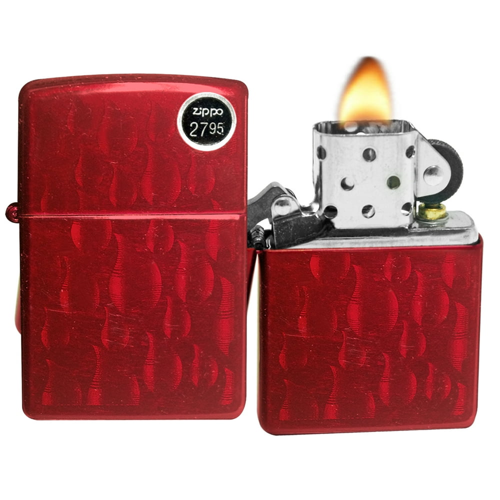 Zippo Lighter 29824 Flames Candy Apple Red Iced Finish Windproof New