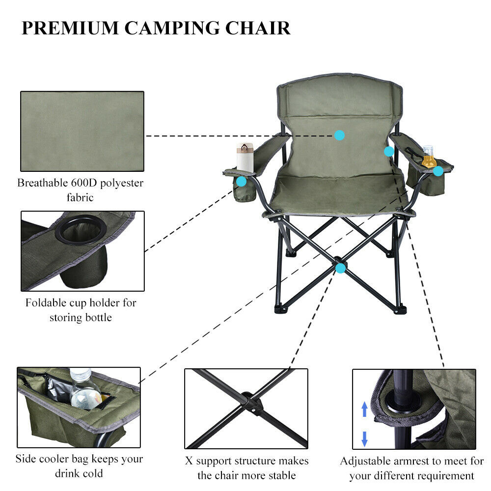 Folding Camping Chair with Cooler, Ultralight Outdoor Portable Chair with Cup Holder and Carry Bag, Padded Armrest Camping Chair, Collapsible Lawn Chair for BBQ, Beach, Hiking, Picnic, TE095 - image 3 of 7