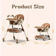 thumbnail image 3 of LHUAI, Foldable Baby High Chair, 4 in 1 Convertible High Chairs, With 5-Point Safety Harness, Adjustable Dining Tray & Backrest & Height, Easy To Clean Surface, For Babies And Toddlers, Brown, 3 of 8