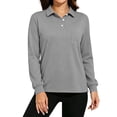 thumbnail image 2 of Hearthz Polo Shirt for Women 3 Button Womens Long Sleeve Shirt Relaxed Fit Solid Color T Shirts for Women Tennis Tops Gray L, 2 of 6