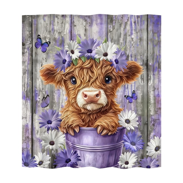 TIELUTT Rideau de Douche Vache Ferme Floral Drôle Mignon Vache Douche Robuste Transparent Rideau de Douche Léger Rideaux de Douche Double Doublure et Rideau de Douche avec Doublure Rideau de Douche Largeur Courte Lourd Cur