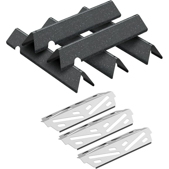 SHIQI-66032/66795 Porcelain Enamel Flavorizer Bars and 66040 Heat Deflector Grill Parts Replacement for Weber Genesis II E/ES 310 Series (2017 and Newer) Gas Grills