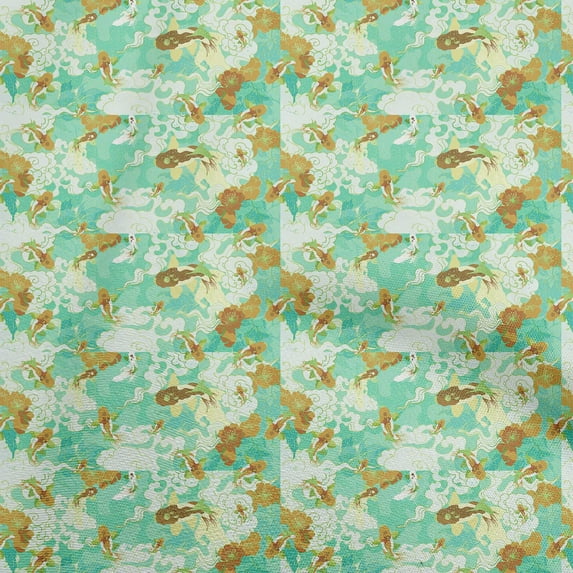 oneOone Georgette Viscose Sea Green Fabric Asian Japanese Koi Fish Dress Material Fabric Print Fabric By The Yard 42 Inch Wide