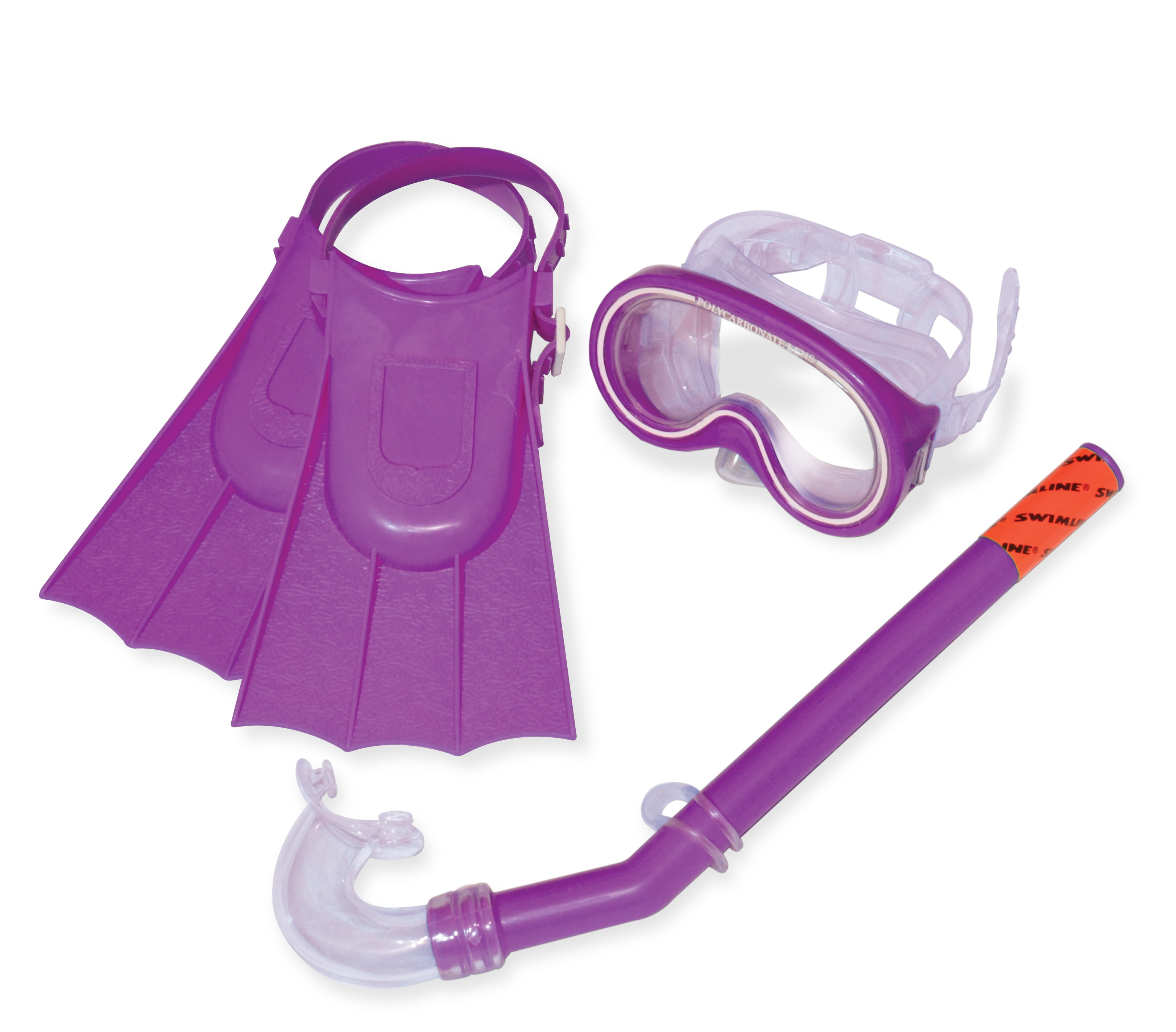 Set of 3 Purple Recreational Mask, Snorkel and Fins For Children 12.
