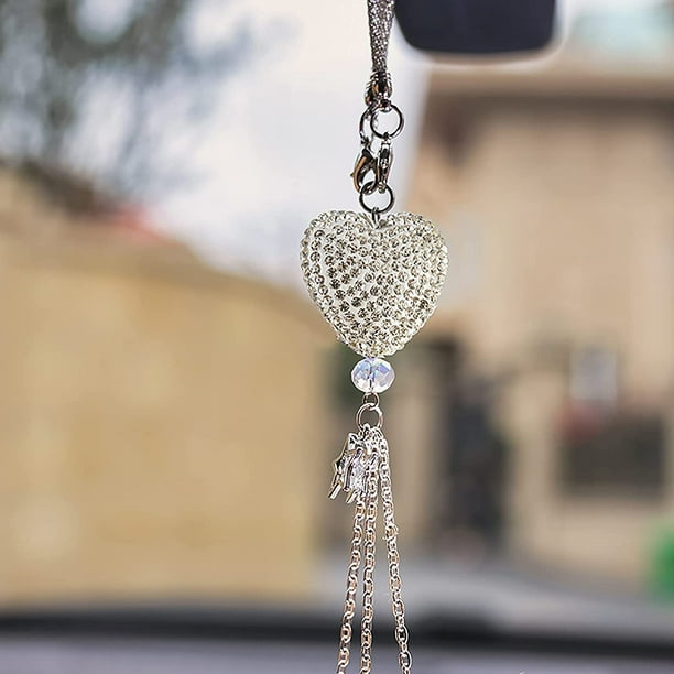 Accessoires de voiture pour femme intérieur mignon décoration de voiture  Bling ornement de voiture pour rétroviseur accessoires cadeau pour elle  (boule en peluche rose) 