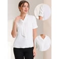 thumbnail image 2 of Blusas de gasa con cuello en V casual de manga corta para mujer con corbata blanco S Allegra K, 2 of 5