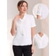 thumbnail image 2 of Blusas de gasa con cuello en V casual de manga corta para mujer con corbata blanco M, 2 of 5