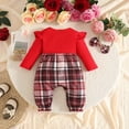 thumbnail image 3 of CAICJ98 Newborn Infant Baby Girl Clothes Fall Winter Long Sleeve Bubble Romper Plaid Bow One Piece Jumpsuit Cute Outfits (Red,0-3 Months), 3 of 8