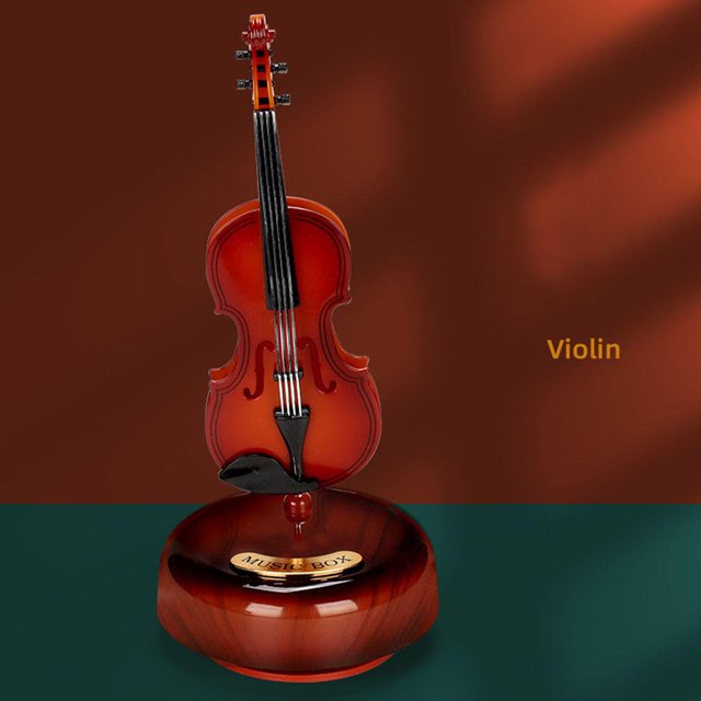 Creative Musical Instrument Ornament Violin Music Box Model Saxophone Retro Guitar Lute With Rotating Base, Classical Box Home Decoration Gift