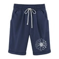 thumbnail image 2 of Womens Bermuda Shorts Cotton Linen Sunflower Print Elastic Waistband Pockets Knee Length Bermuda Long Shorts for Women, 2 of 3