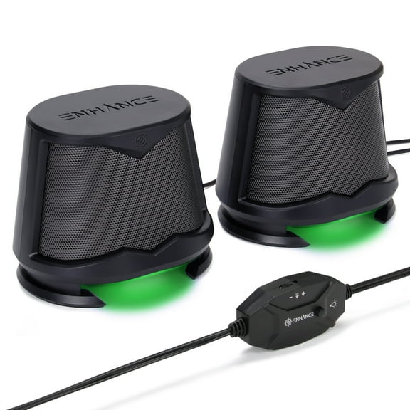 ENHANCE SB2 High Excursion Computer Speakers, Laptop Speakers 10W Peak Sound, 3.5mm Aux, USB - Green