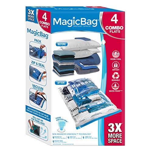 MagicBag® Original Flat Instant Space Saver Storage - Double Zipper - 4-Pack Combo
