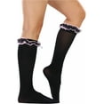 thumbnail image 6 of ToBeInStyle Women's Flirty Knee High Fashion Socks w/ Ruffled Top - Black & Pink, 6 of 7