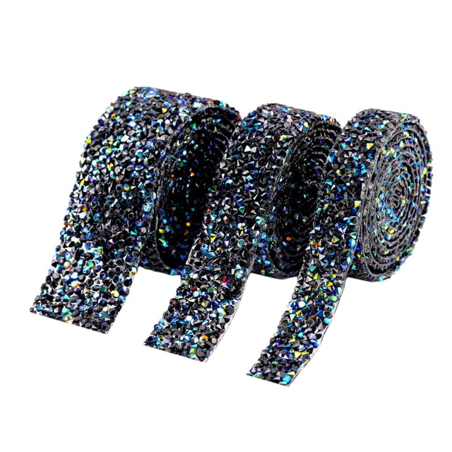 3 rollos de cintas brillantes con purpurina para álbumes de recortes, pegatinas decorativas para baño y boda Negro