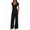 thumbnail image 2 of Women 2 Piece Lounge Fall Outfits Sets Neck Shirts and Wide Leg Pants Casual Matching Sets Black XS, 2 of 8