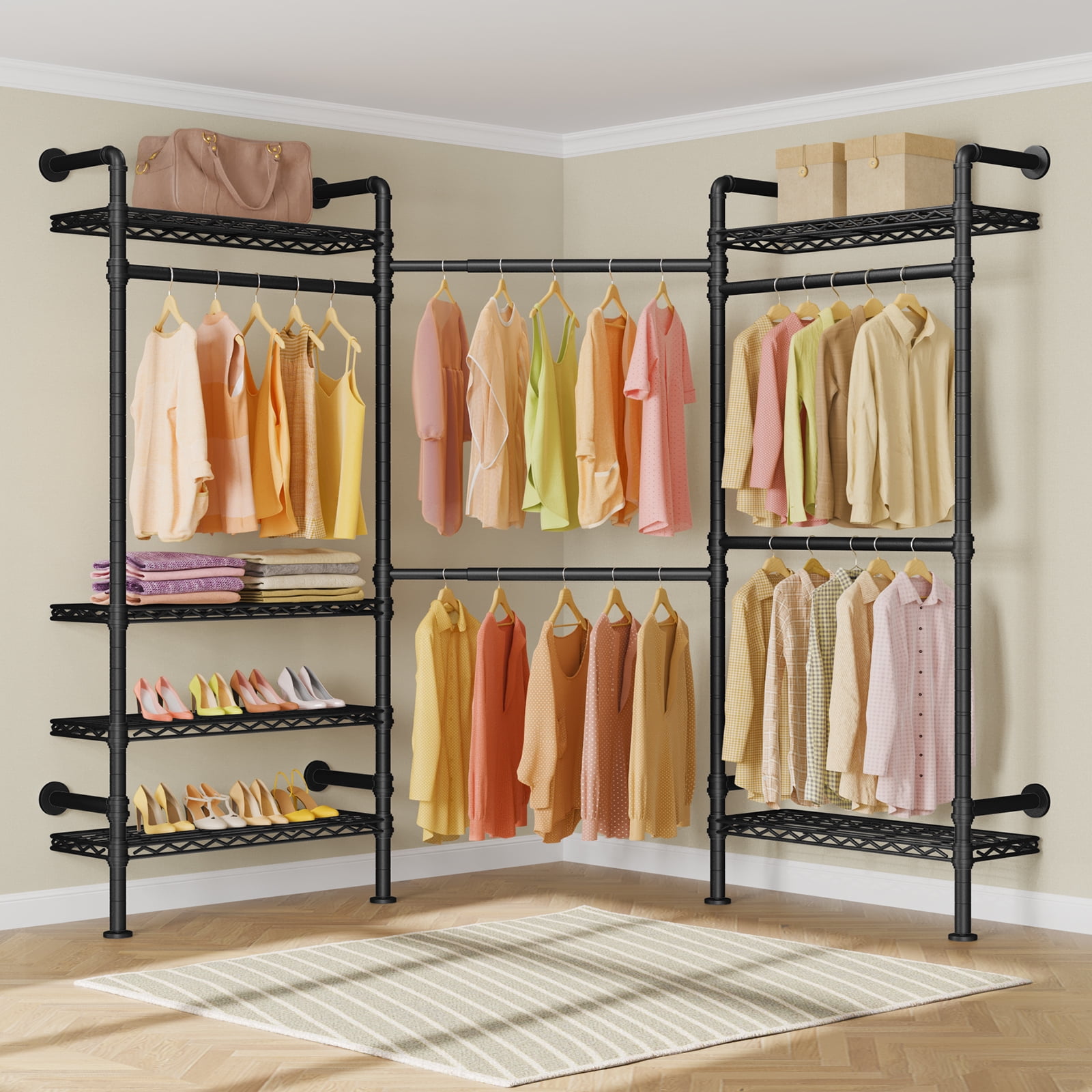 Timate L3 L Shape Garment Rack Heavy Duty Clothes Rack, Industrial Pipe