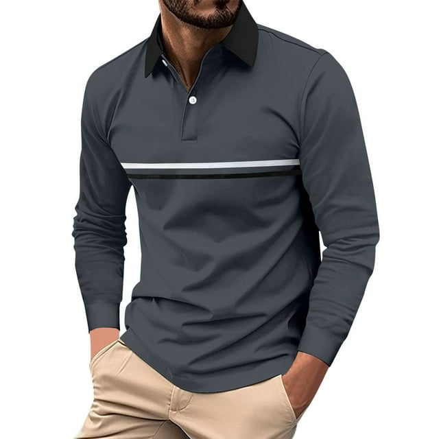 YDLCAFD Mens Long Sleeved Shirt Button Color Matching Sports Shirt Tops