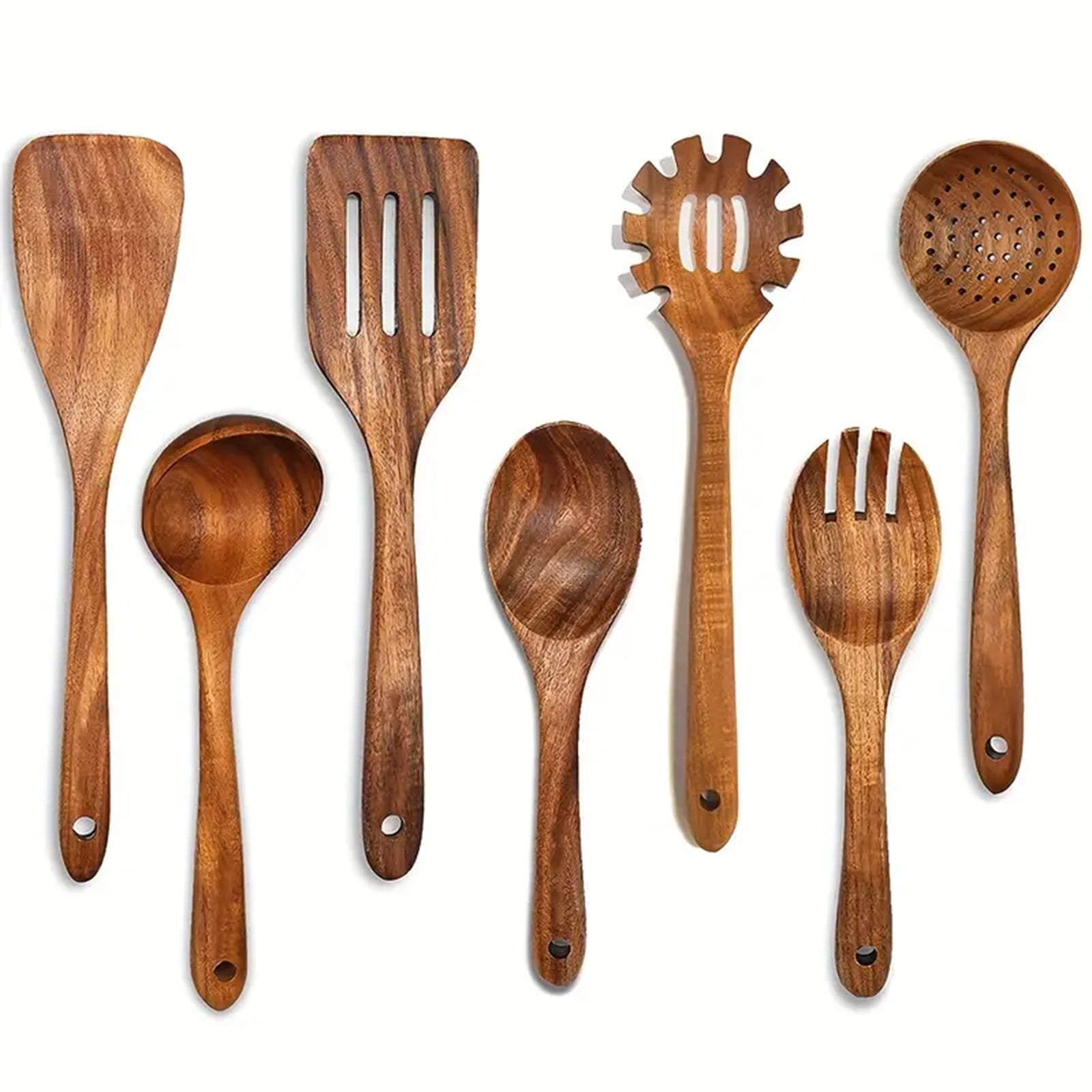 BYXAS Non-Toxic Wooden Spoons for Cookingโ 7-Piece Kitchen Utensils Set, Glue-Free & One-Piece Cooking Utensils, Natural Wooden Utensil Set with Plant-Based Finish, Free of Forever Chemicals