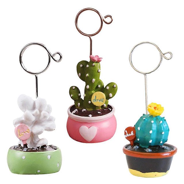 1 Set 3pcs Mini Cactus Shaped Resin Metal Clips for Home Decor Party Supplies Table Menu Photos