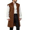 thumbnail image 3 of Atkumj Medieval Vest for Men Trendy Solid Color Long Waistcoat Vintage Stand Collar Front Patch Pockets Button Down Sleeveless Vest, 3 of 10