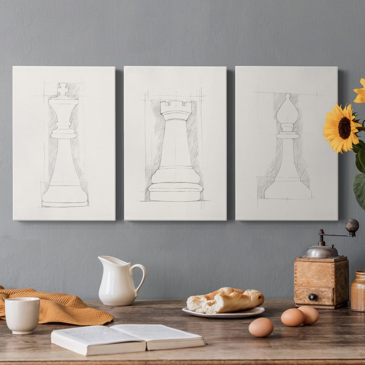 Chess Set Sketch II Premium Gallery Wrapped Canvas - Ready to Hang - 8 x 12 Each