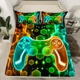 thumbnail image 2 of Manfei Honeycomb Game Console Bed Sheets for Kid, Glitter Stars Print King Sheets, Futuristic Geometric Sheet Set, Ultra Soft Home Decor, 4pcs, 2 of 7