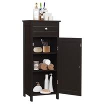 Small Bathroom Storage Cabinet, Narrow Storage Organizer with Drawer & Single Door, Adjustable Shelves, Freestanding Slim Cabinet for Small Space, Bathroom & Living Room, Brown