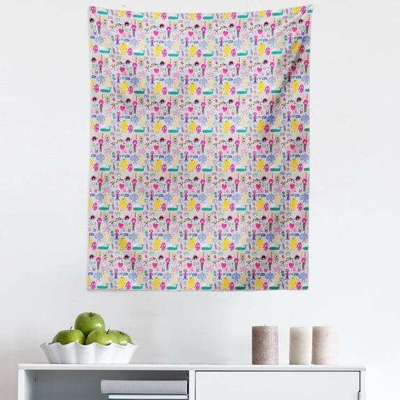 Alien Trippy Tapestry, Funny Monsters and Freaks Repetitive Colorful Design Jumble Cartoon, Fabric Wall Hanging Decor for Bedroom Living Room Dorm, 5 Sizes, Pale Grey Multicolor, by Ambesonne
