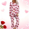 thumbnail image 2 of Hueook Valentine Day 2 Piece Set Valentines Day Pj Women's Casual Valentine's Day Non Positioning Printed Long Sleeved+cropped Pants with Pockets Home Sports Pajamas Set Pink L, 2 of 6