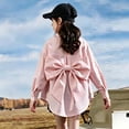 thumbnail image 2 of Girls Back Big Bow Button Down Shirt, Lapel Long Sleeve Loose Curved Hem Tunic Blouse, Summer Casual Back to School Performance Top for Kids(Pink,5-6 Years), 2 of 5