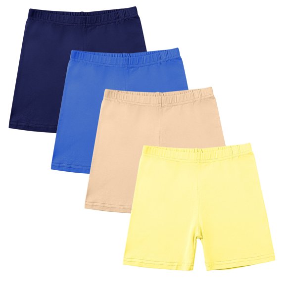 Ugoldhm Girls' 4-Pack Cotton Bike Shorts - Elastic Waist Under Dress Shorts for 5-14 Years