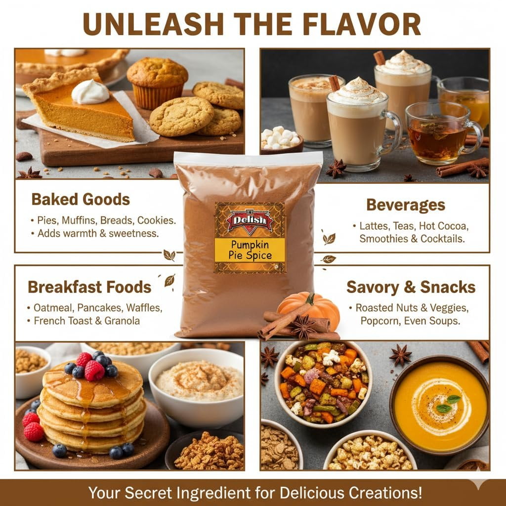Gourmet Pumpkin Pie Spice Powder by It's Delish, 10 lbs Bulk Bag  Awesome Pumkin and Apple Pies Seasoning  Coffee Latte Tea Holiday Baking  Blend of Cinnamon, Nutmeg, Allspice, Ginger  Kosher