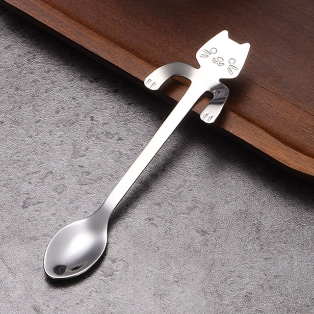 Tableware Table Setting Household Tableware Dinnerware Dining Accessories Serveware 304 Stainless Steel Cat Spoon Creative Cartoon Hanging Edge Spoon Cute Coffee Spoon Gold Plated Stirring Spoon