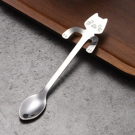 

Wendoximz Kitchenware and Cooking Tools 304 Stainless Steel Cat Spoon Creative Cartoon Hanging Edge Spoon Cute Coffee Spoon Gold Plated Stirring Spoon