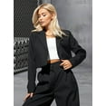 thumbnail image 4 of Women'S 2 Piece Casual Outfits Cropped Blazer Jackets High Waisted Wide Leg Work Pants Suit Set Black L, 4 of 10