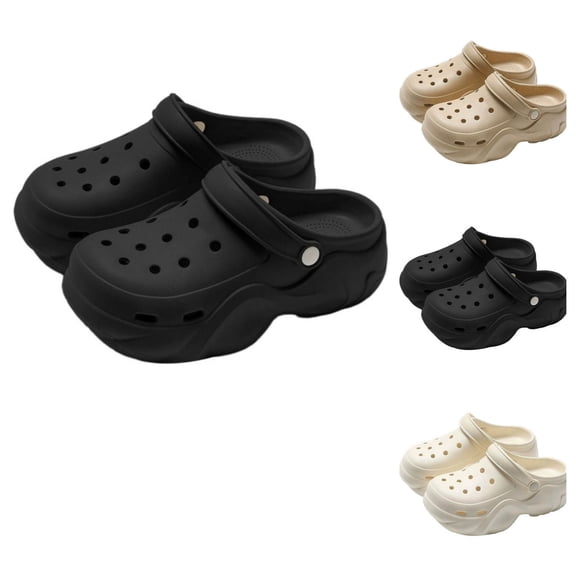 GPOECD Women's Comfortable Slip On Clogs Lightweight Soft Sole Thick Platform Sandals Breathable Casual Walking Shoes Unisex Design Black,37-38